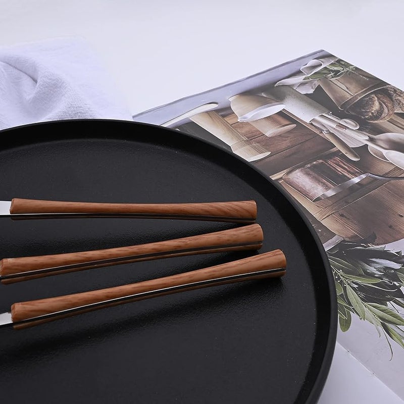 Brown Silver 20 Piece Stainless Steel Cutlery Set Wood Grain Handle For 4 - Image 3